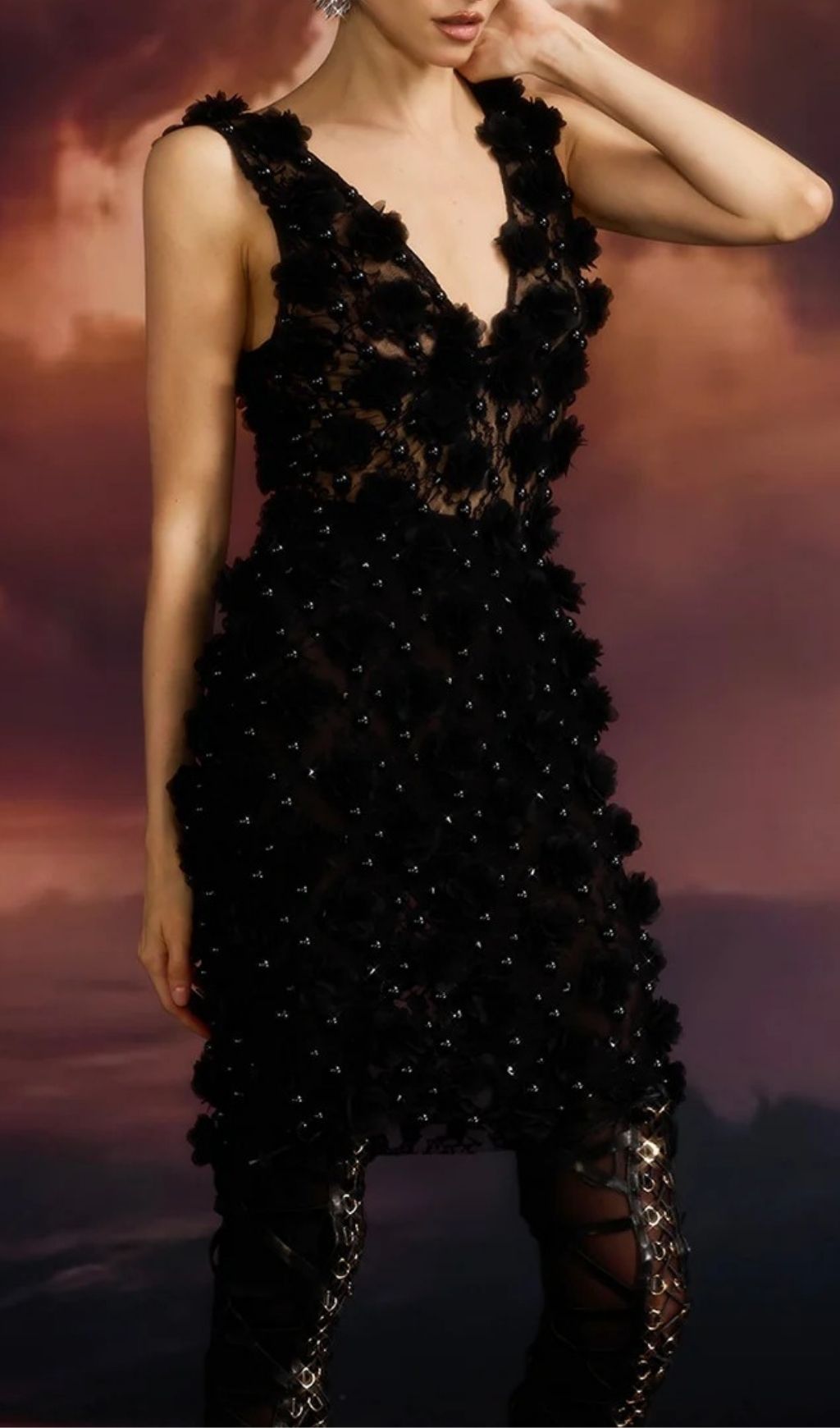 d059390f76affe8643df6742951b2936.jpg Fashionslee Women Dalal Sleeveless Flower Pearl Mini Dress In Black