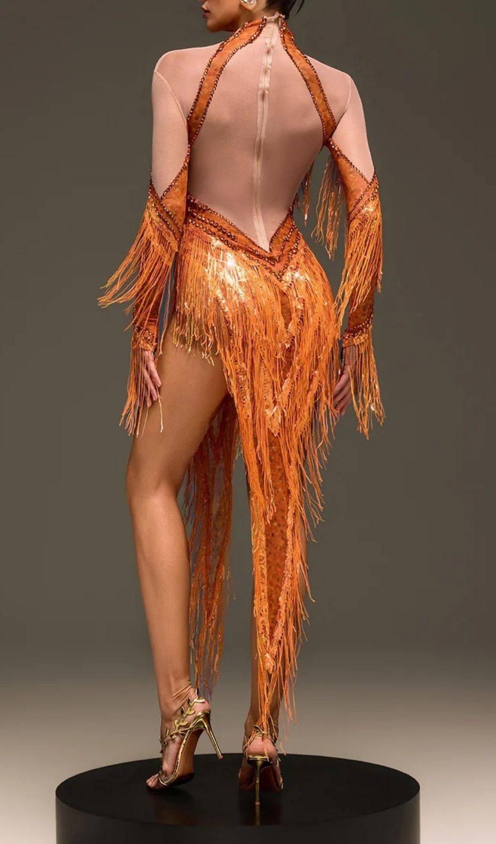 Fashionslee Women Ervanel High Neck Fringe Diamond Bodysuit