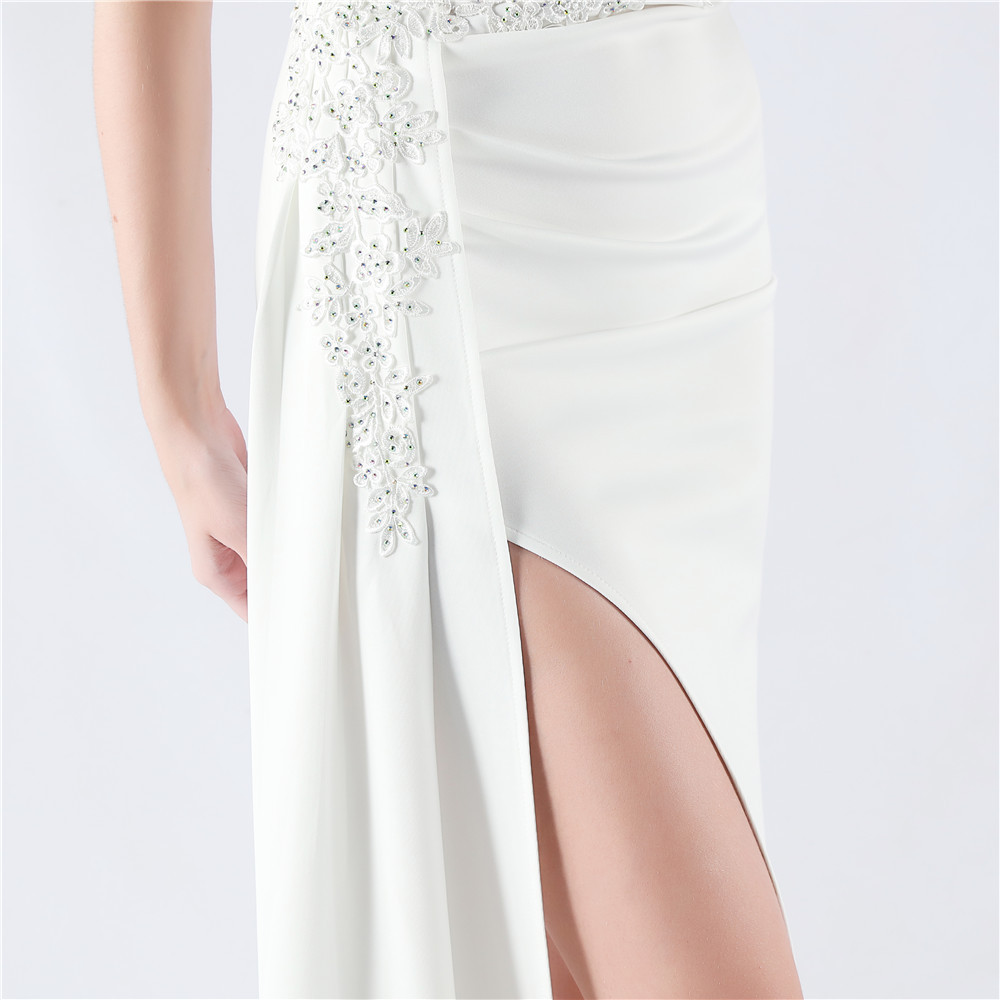 Fashionslee Women Chofa White Flower Bead Corset Maxi Dress