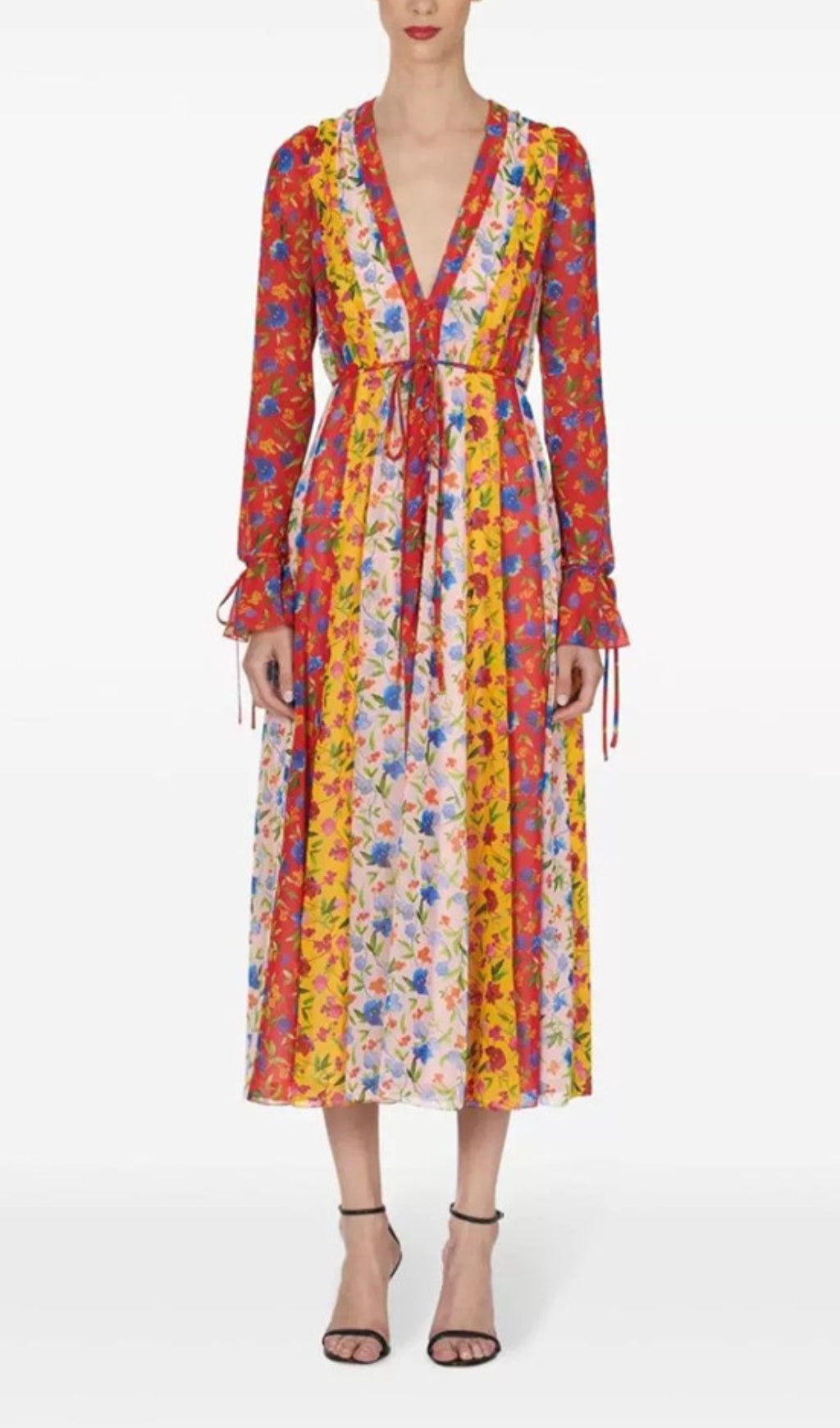 Fashionslee Women Avayah Contrasting Striped Flower Midi Dress