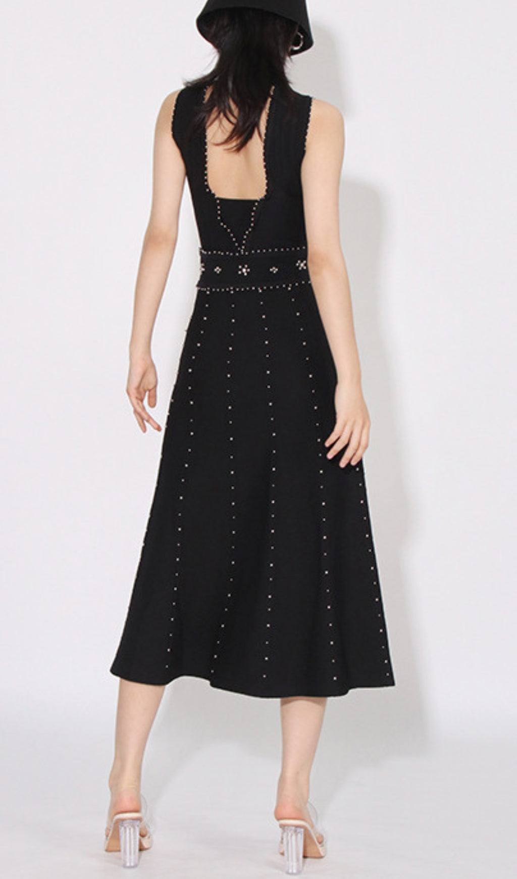 Fashionslee Women Arezo Black Bead Midi Dress