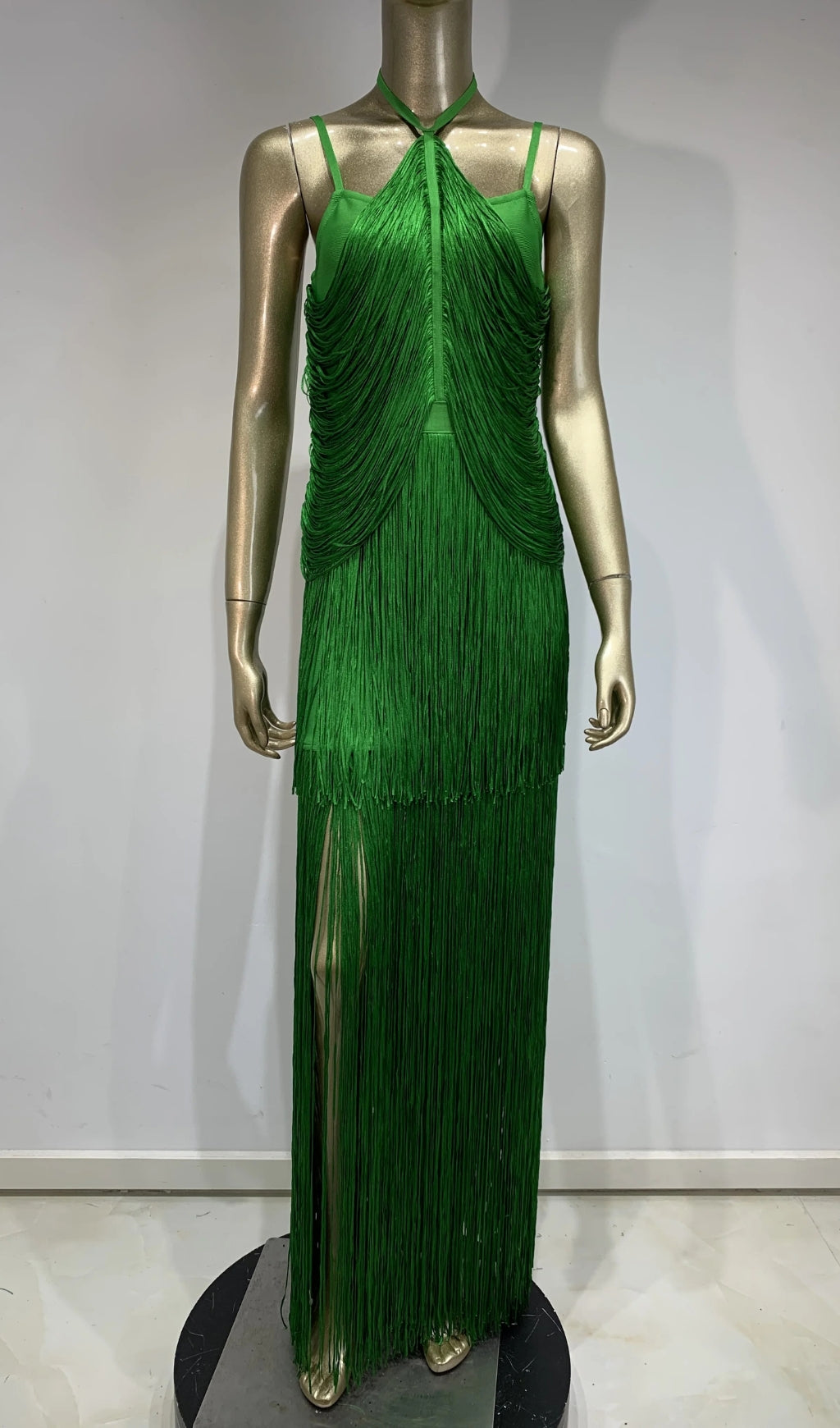 d1aeb48c29b4dc93bdbb20a69eb49cd1.jpeg Fashionslee Women Brooklyn Green Halter Tassel Maxi Dress
