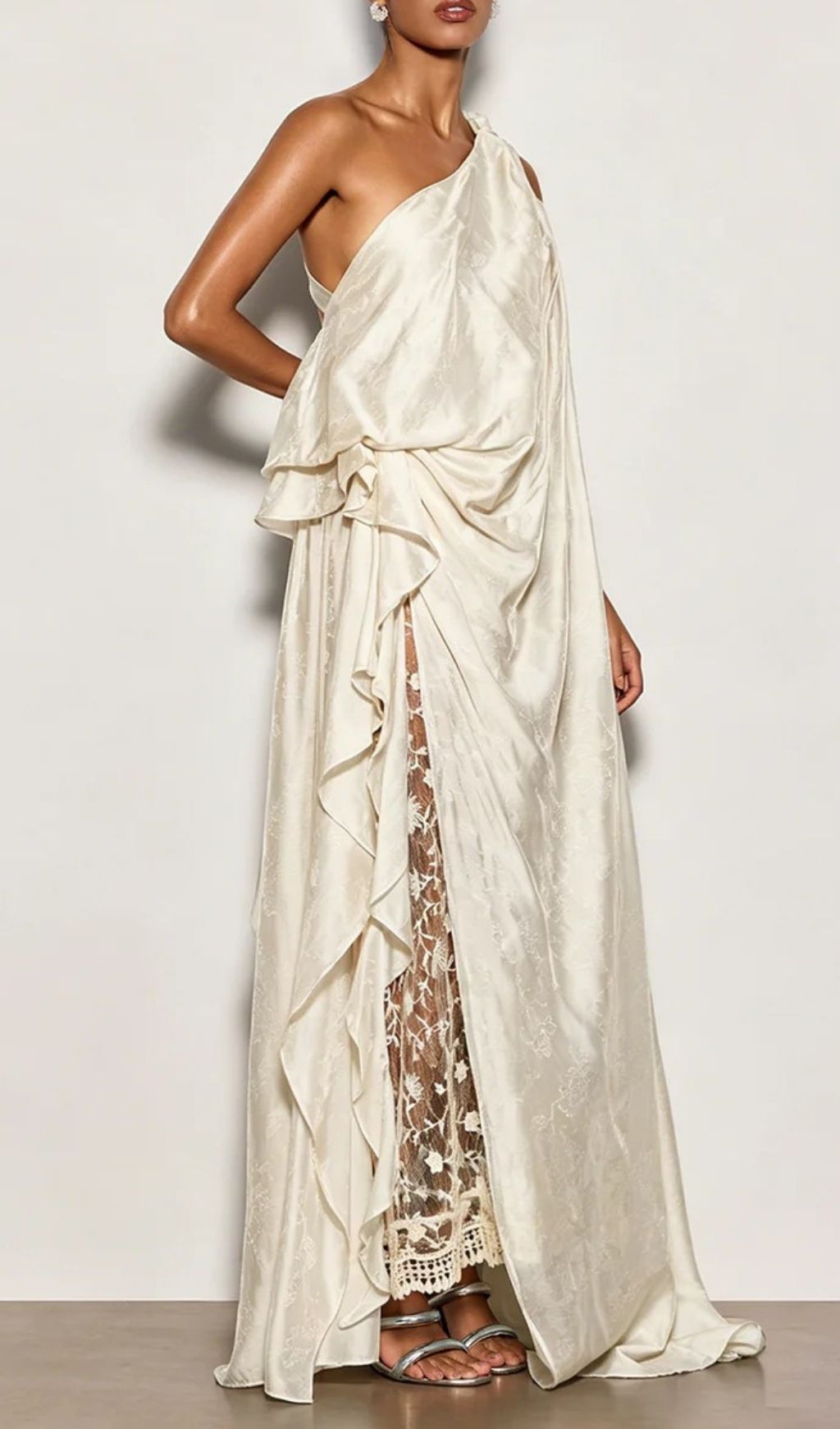 Fashionslee Women Czelaw One Shoulder Lace Maxi Dress