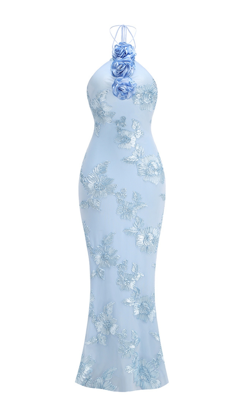 Bambi Blue Halter Flower Maxi Dress - OWNCI Bambi Blue Halter Flower Maxi Dress - OWNCI