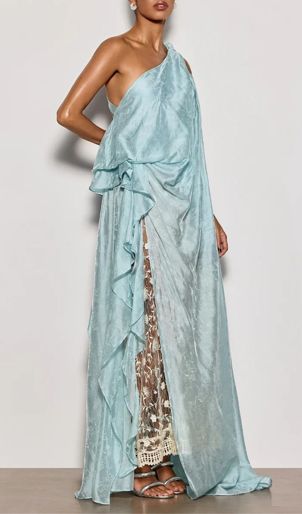 Fashionslee Women Czelaw One Shoulder Lace Maxi Dress In Icy Blue