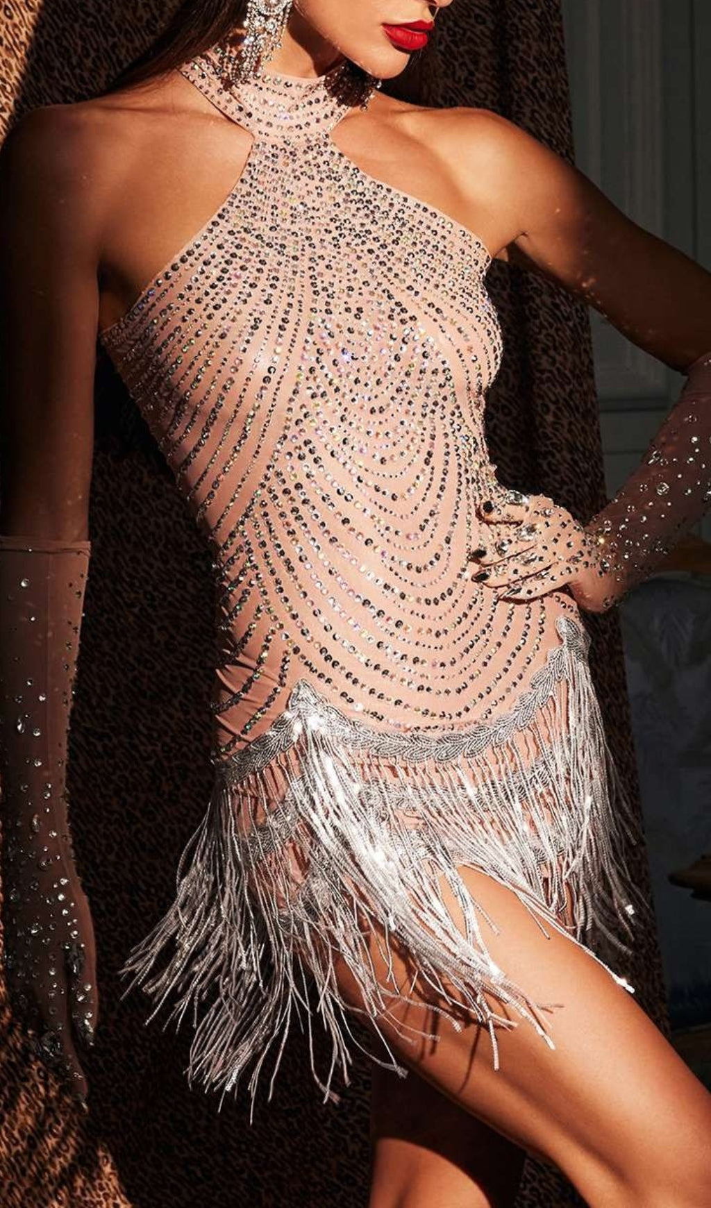 Fashionslee Women Azana Rhinestone Fringe Mini Dress