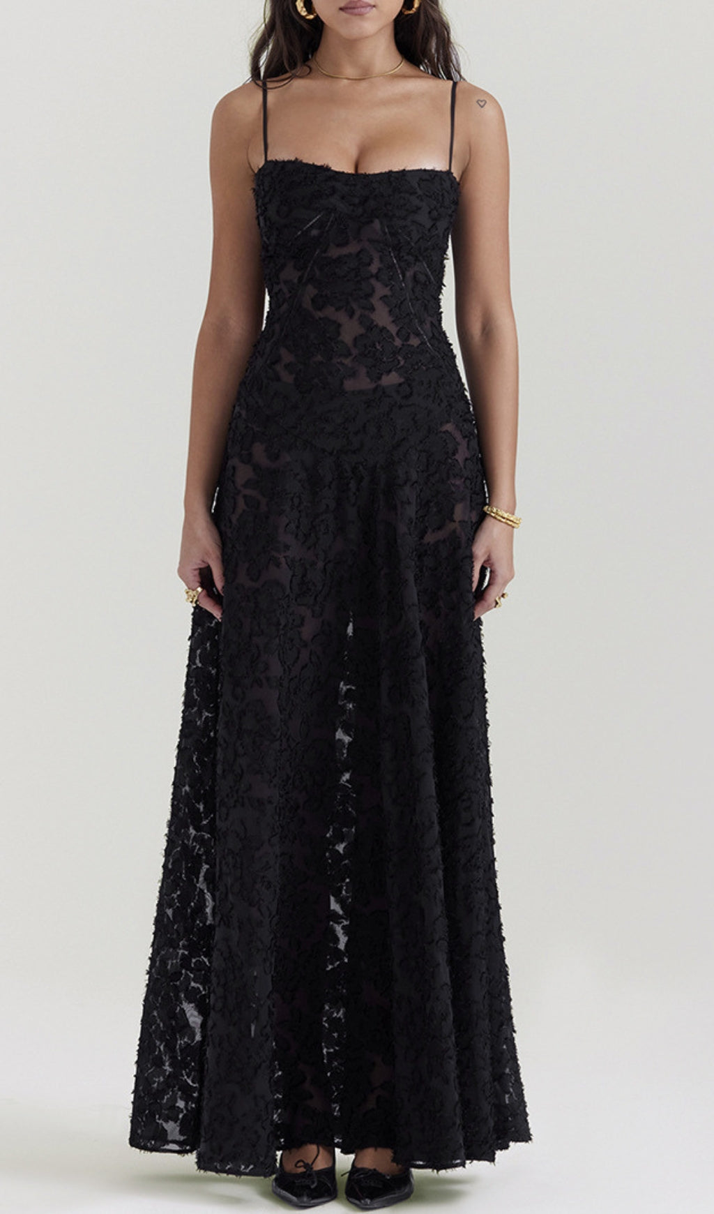 Fashionslee Women Billie Black Floral Lace Back Maxi Dress