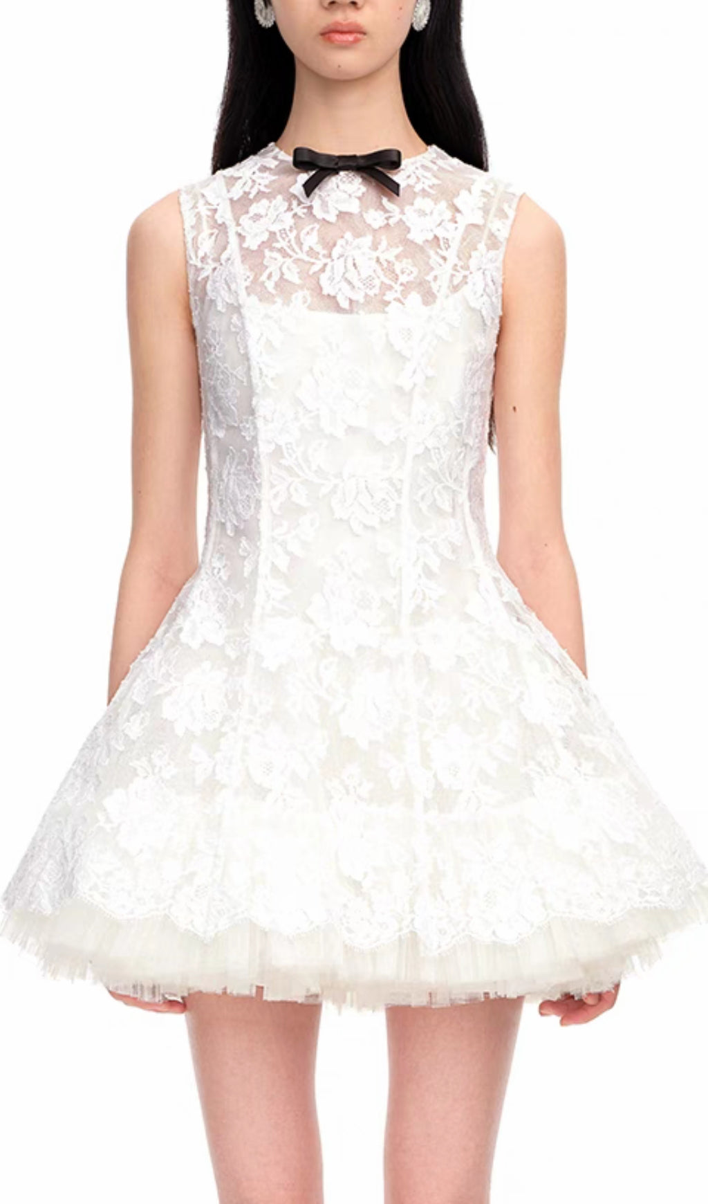 Fashionslee Women Alaiya White Lace Sleeveless Mini Dress