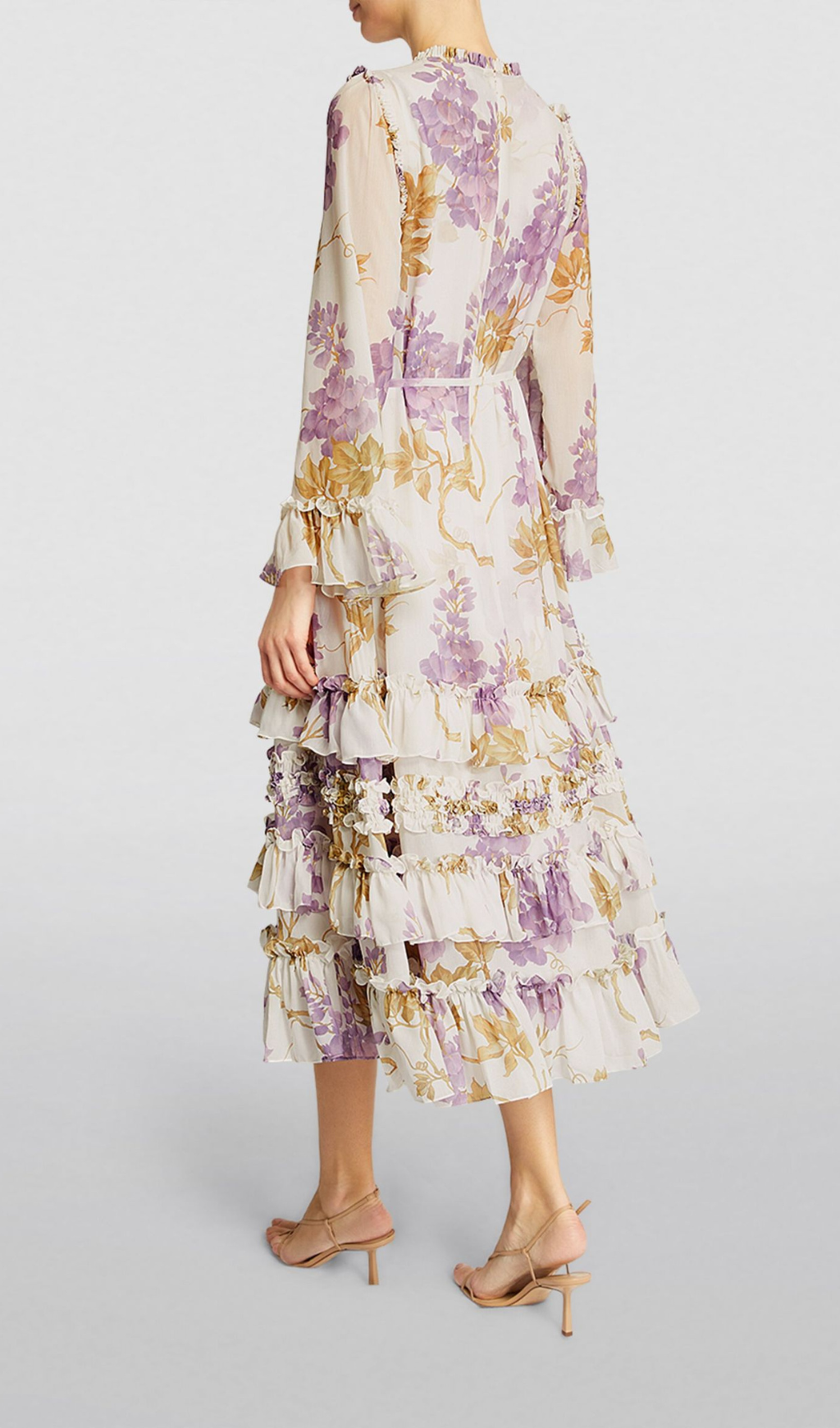 Fashionslee Women Alectrona Chiffon Wisteria Printed Midi Dress