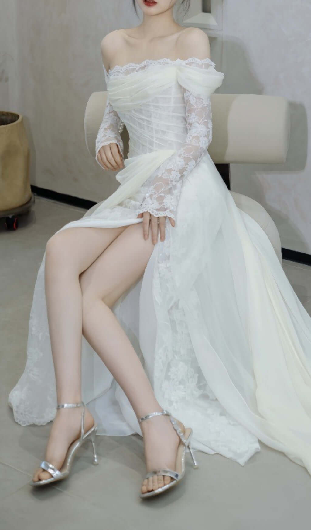 Fashionslee Women Avielle Mesh One Shoulder Wedding Dress
