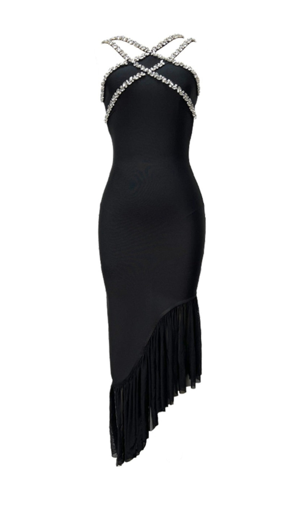 d6512216a490d1cdacd85e64ef65e6ad.jpeg Fashionslee Women Allete Halter Crystal Ruffle Maxi Dress