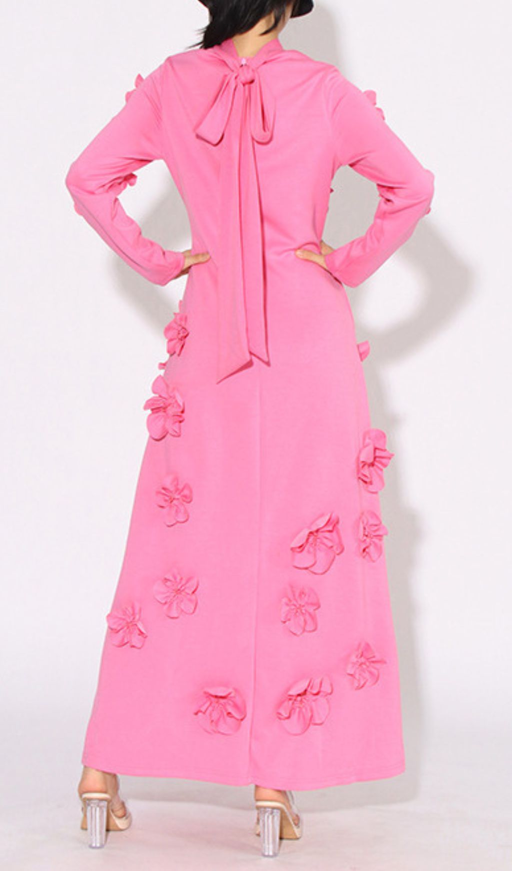 Fashionslee Women Bly Pink Flower Long Sleeve Maxi Dress