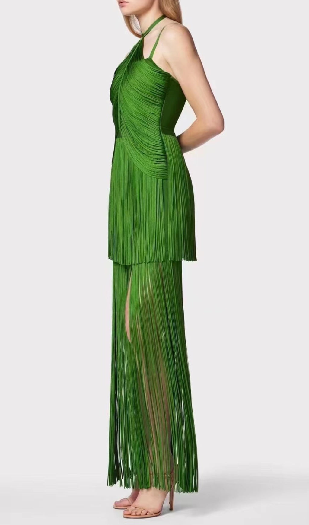 d6afbad47246a4a40d193c419cd4c672.jpeg Fashionslee Women Brooklyn Green Halter Tassel Maxi Dress