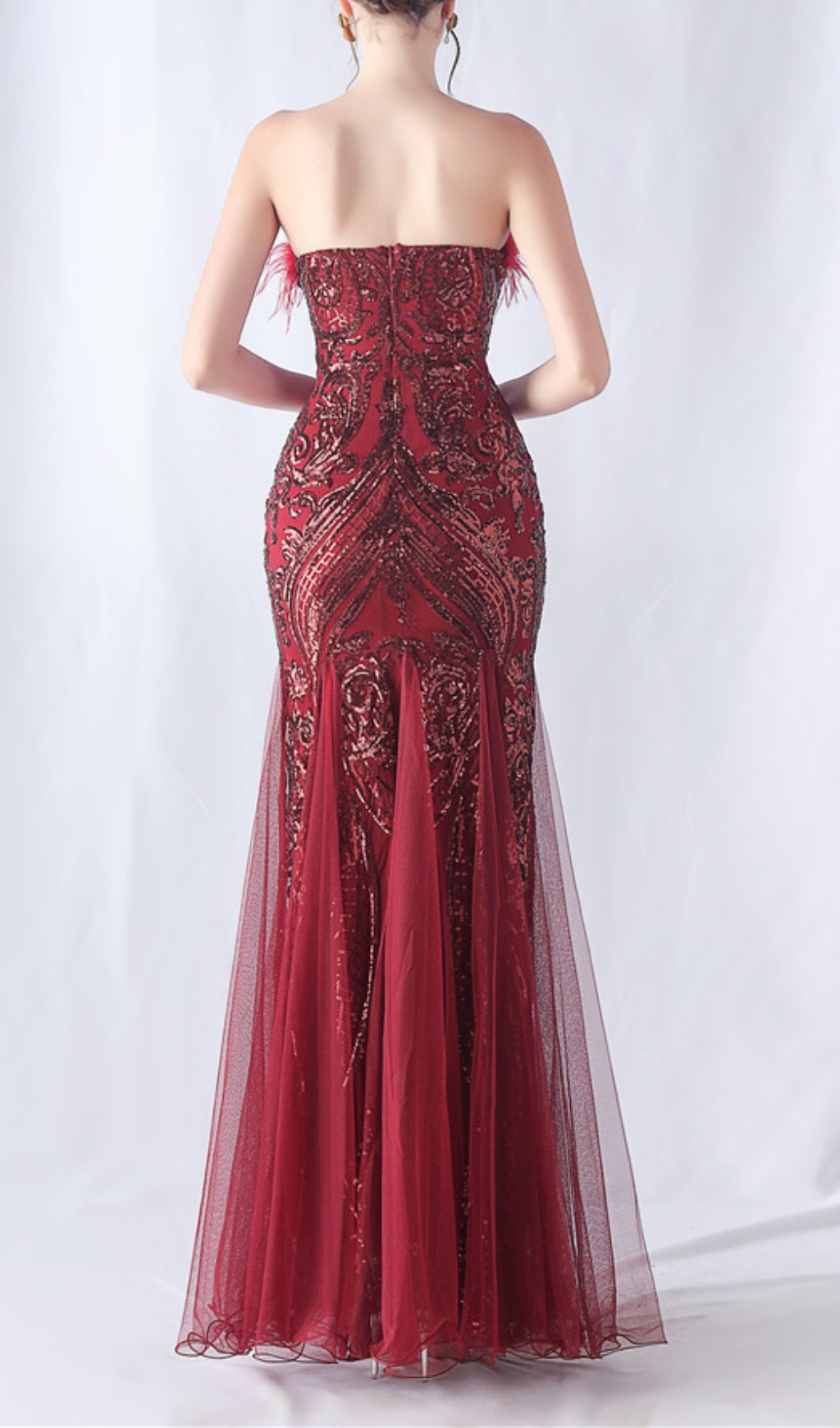 d780727c5c80d5d16517e8a07e3ae968.jpg Fashionslee Women Choire Red Sequin Feather Maxi Dress