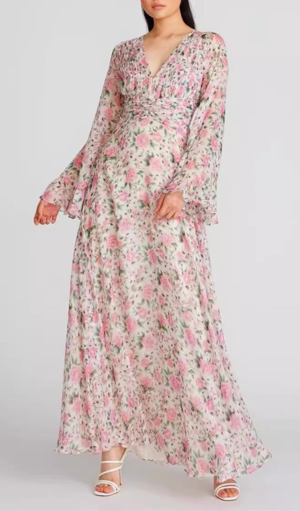 Fashionslee Women Aracely Pink V-Neck Floral Maxi Dress