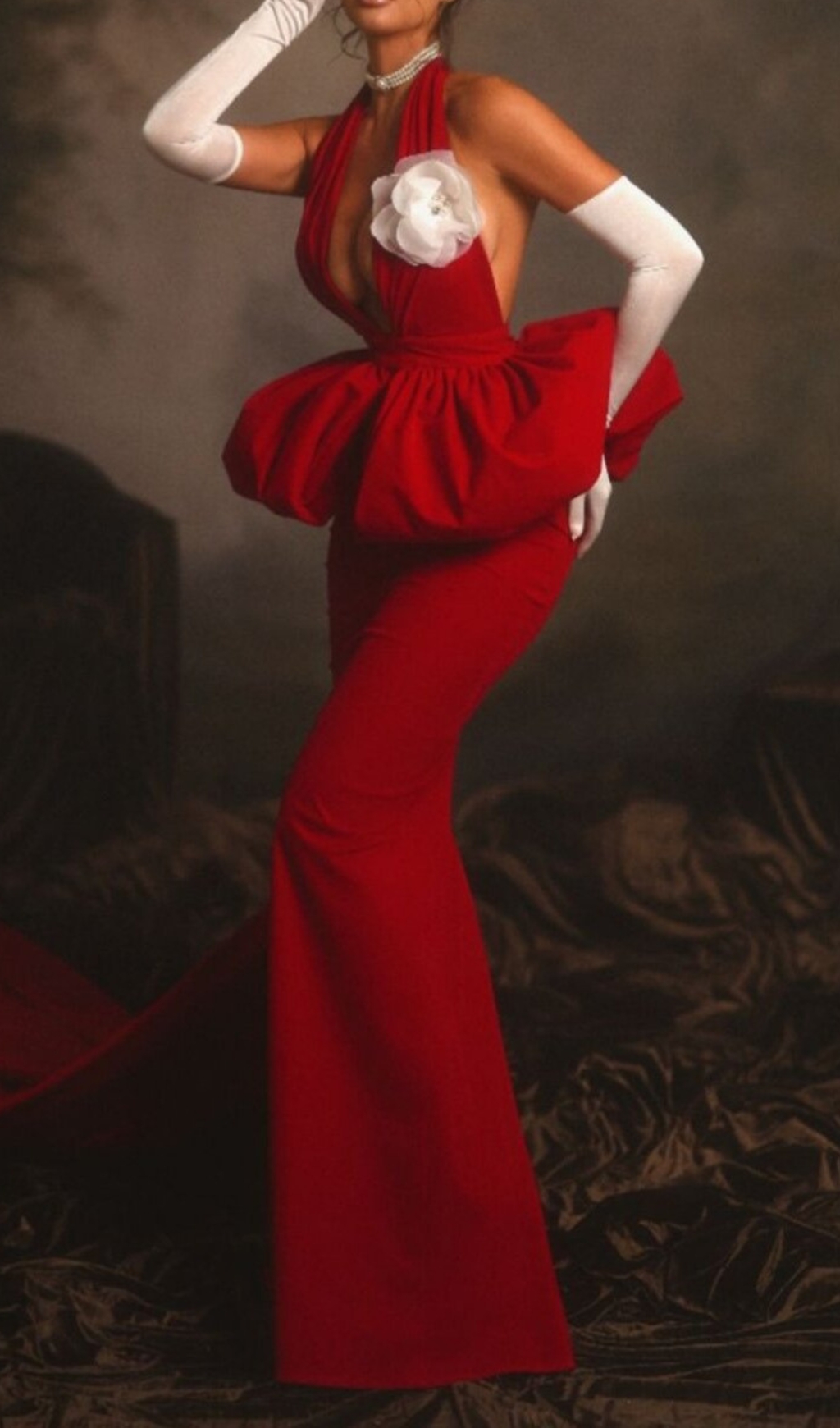 Fashionslee Women Clor Red Halter Flower Bandage Maxi Dress