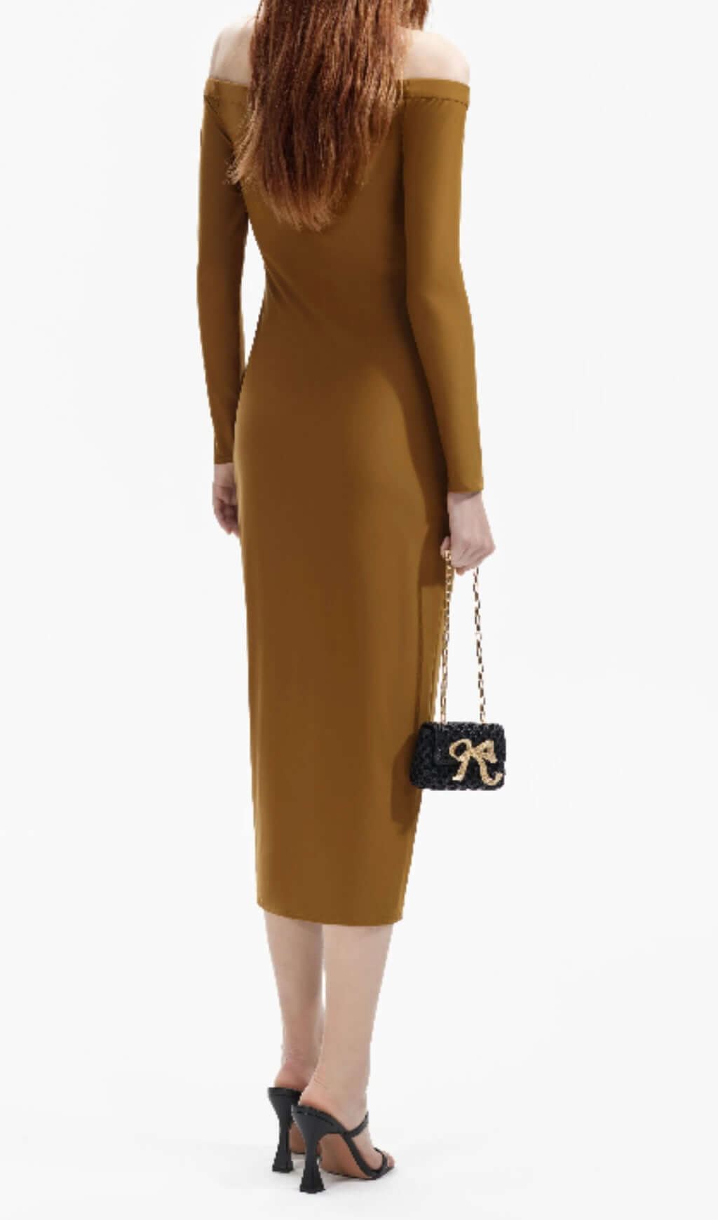 Fashionslee Women Bora Coffee Cutout Long Sleeve Midi Dress