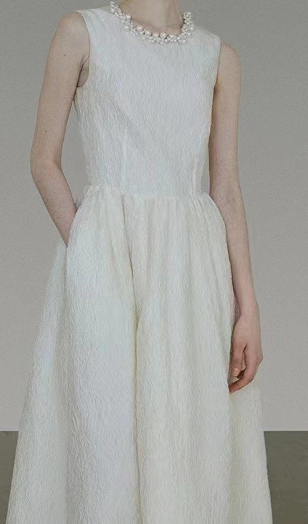 Fashionslee Women Ataahua Pearl Neck Midi Dress