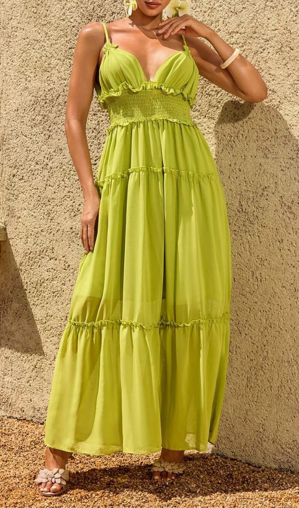 Fashionslee Women Saelvion Spaghetti Maxi Dress In Chartreuse