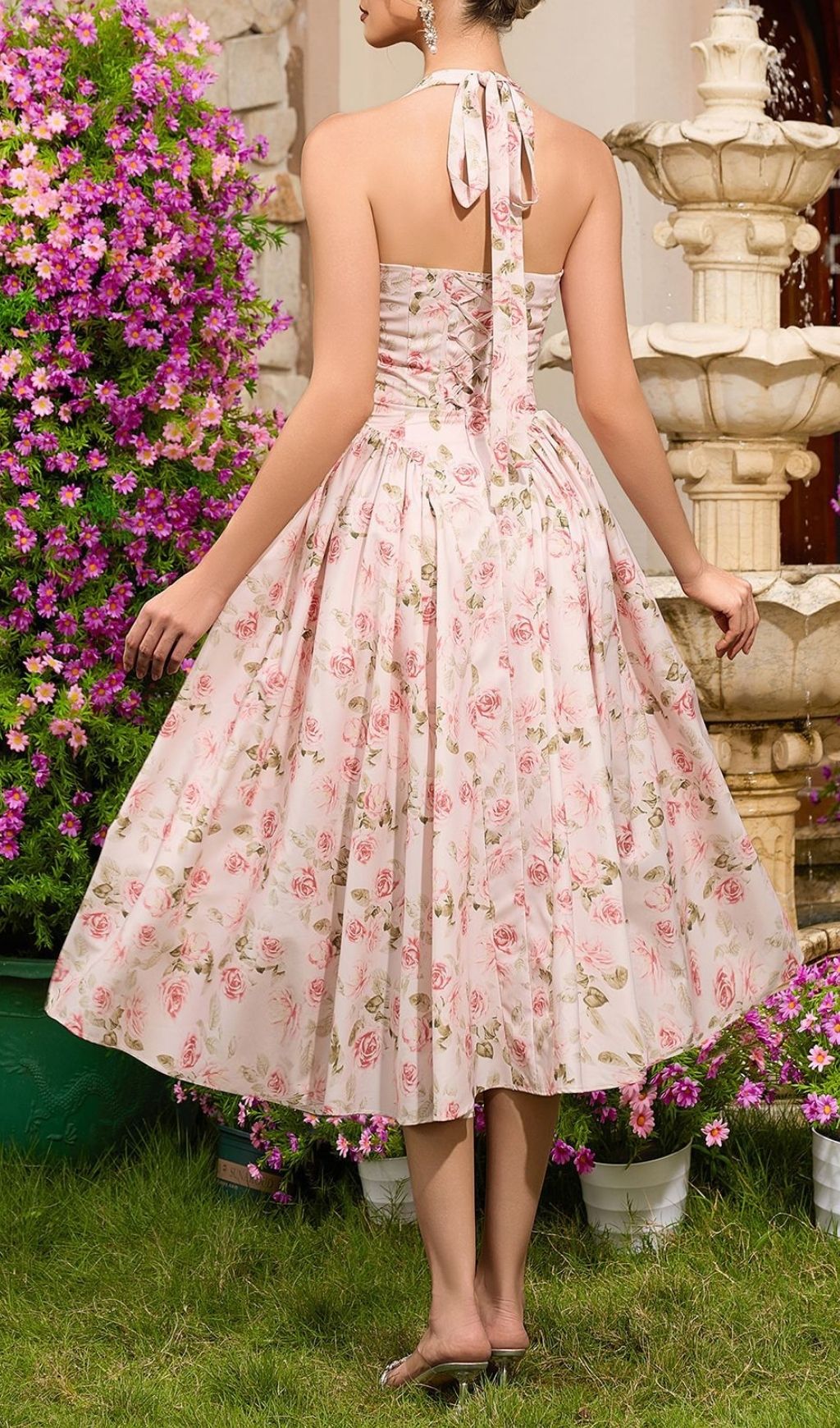 Fashionslee Women Lakota Halter Floral Midi Dress