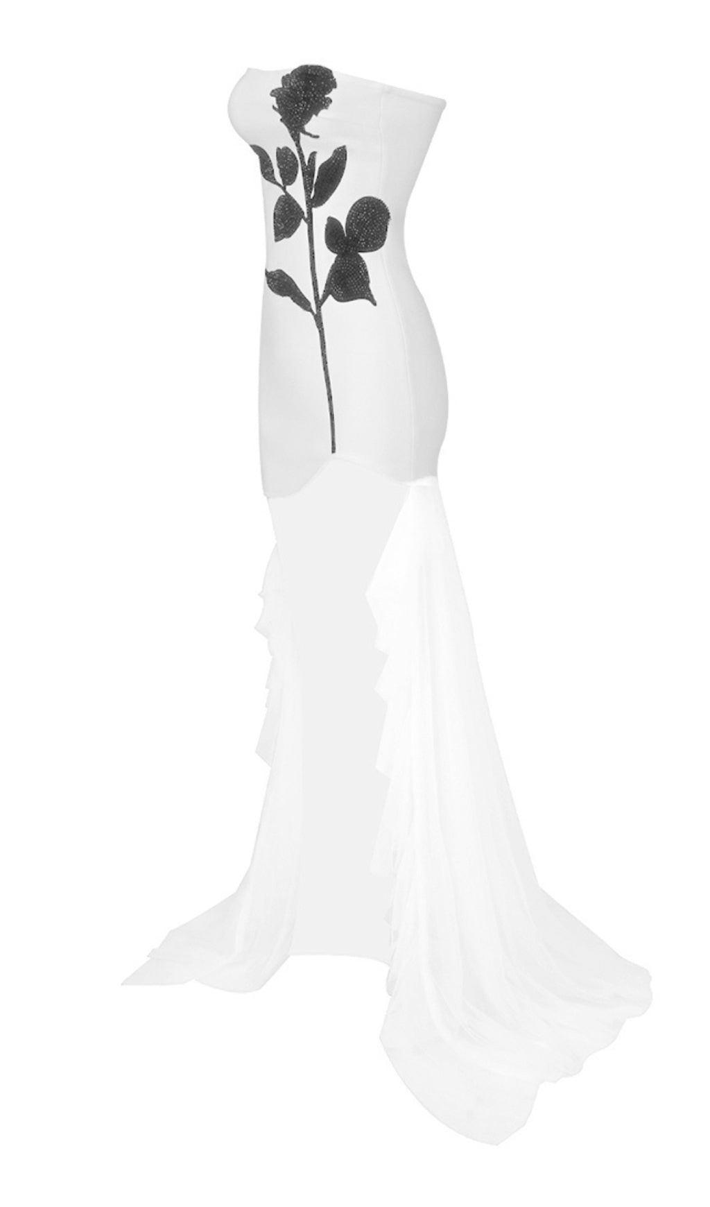WHITE STRAPLESS ROSE MESH DRESS – VIRAL AESTHETIC - OWNCI