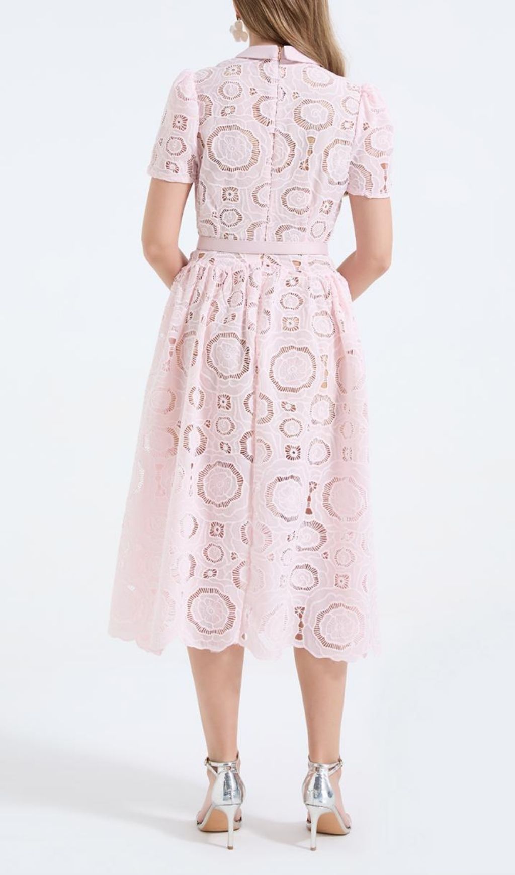 Fashionslee Women Floral Lace Midi Dress - Pink
