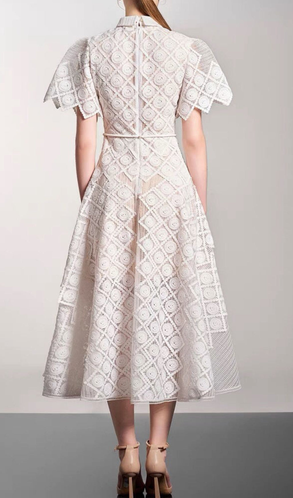 Fashionslee Women Arpina White Embroidery Midi Dress