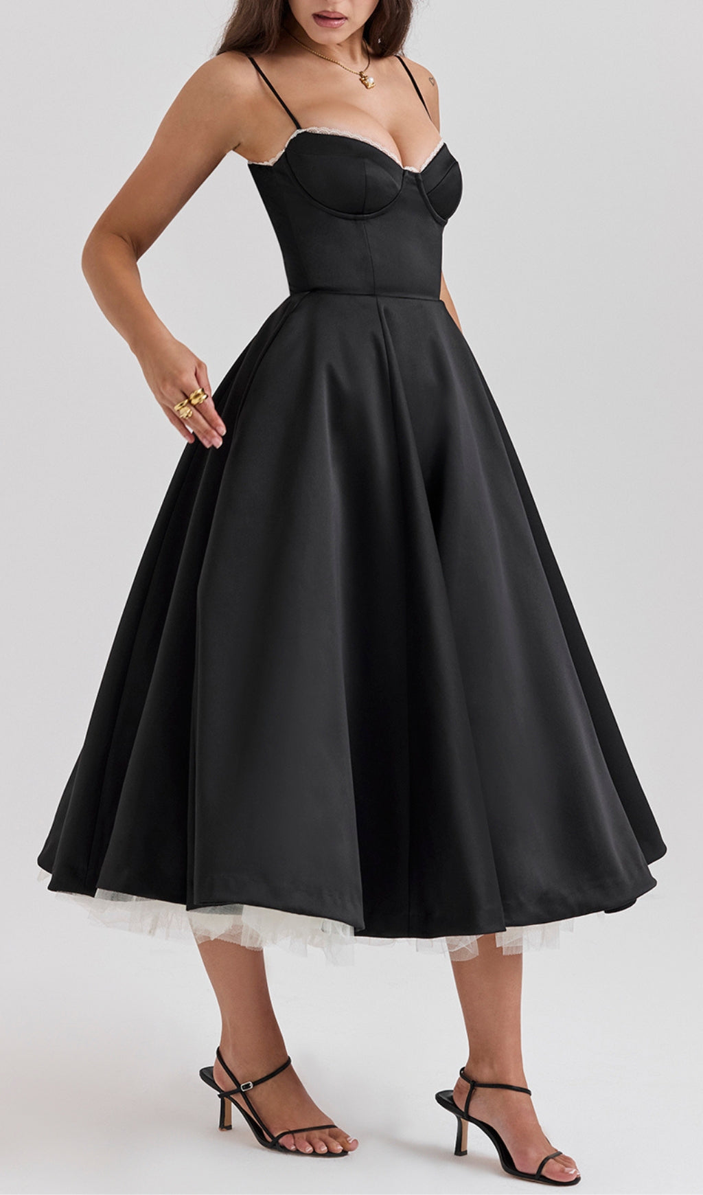 e039d5f8714bc41eb6c4551ac7fbd423.jpeg Fashionslee Women Alodia Black Mesh Hem Midi Dress