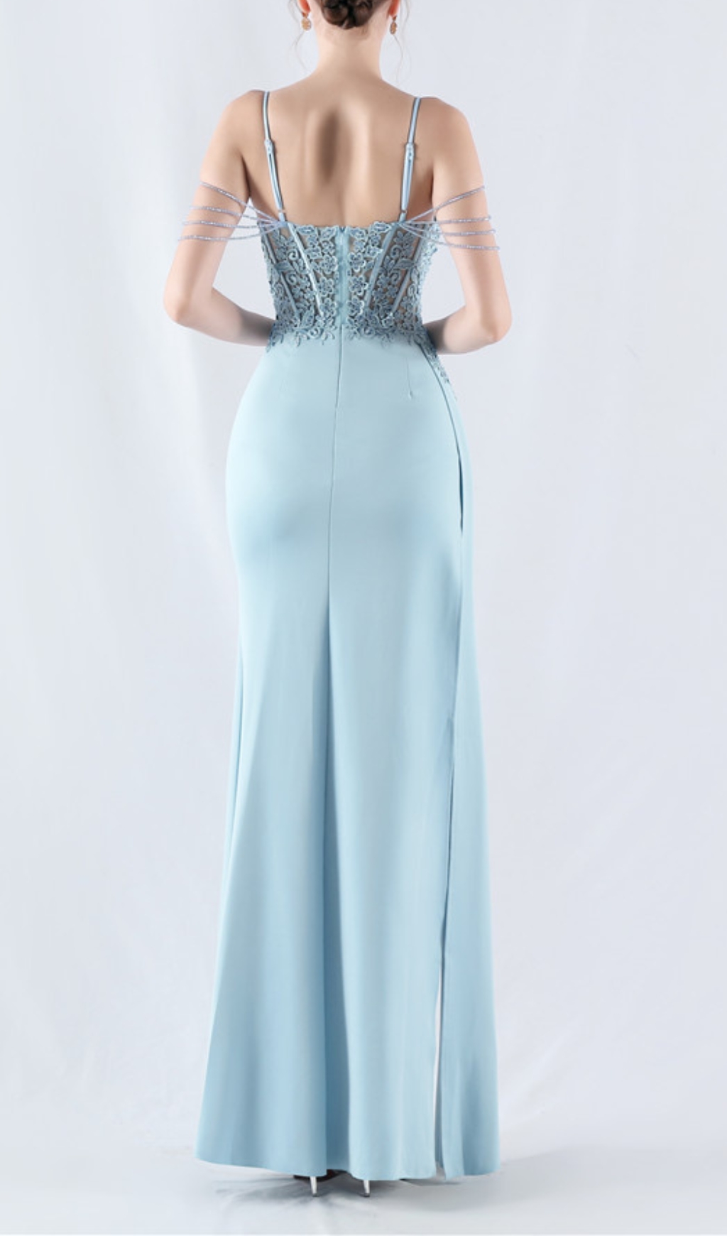 Fashionslee Women Chofa Blue Flower Bead Corset Maxi Dress