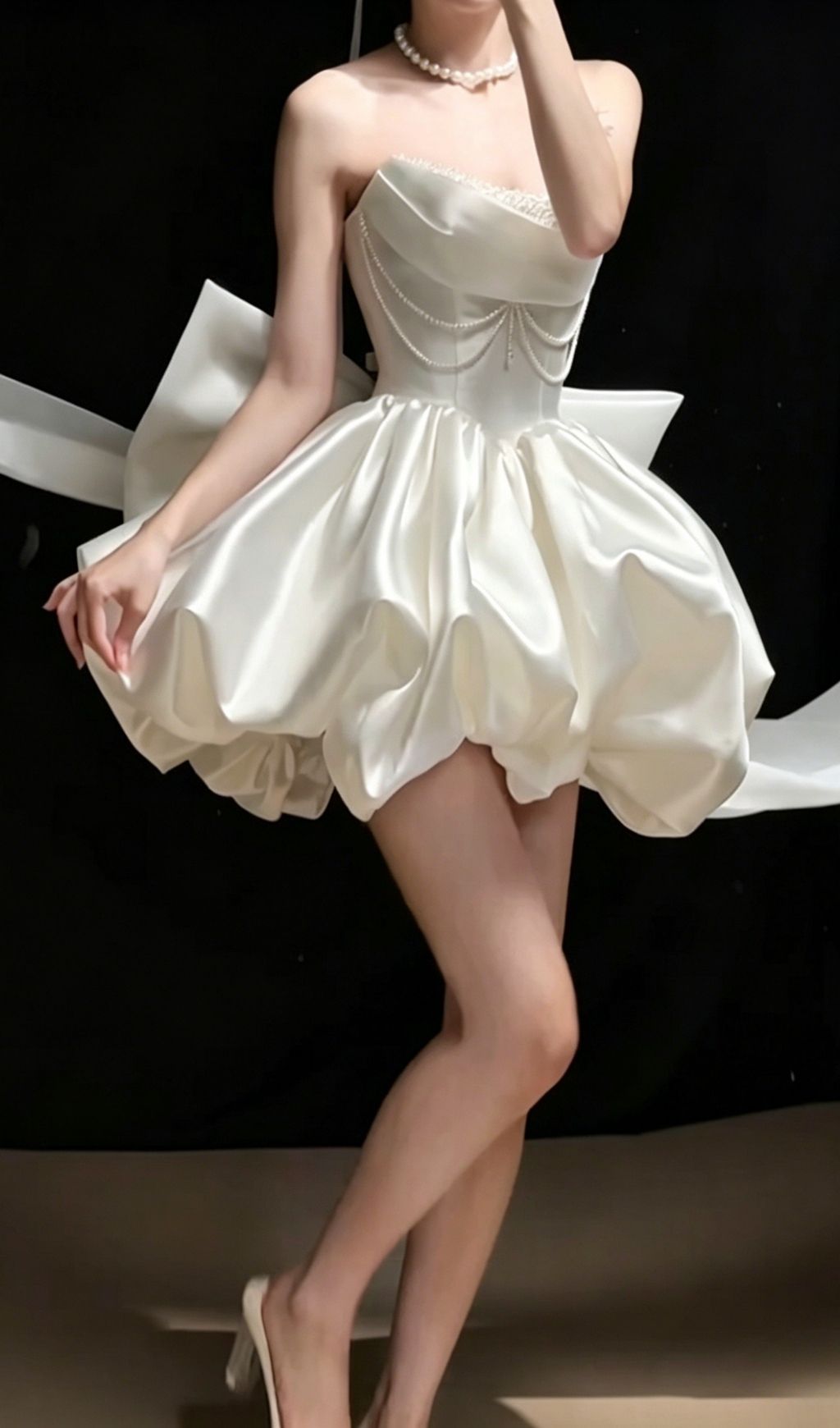 Fashionslee Women Kukana White Embellished Bow Mini Dress