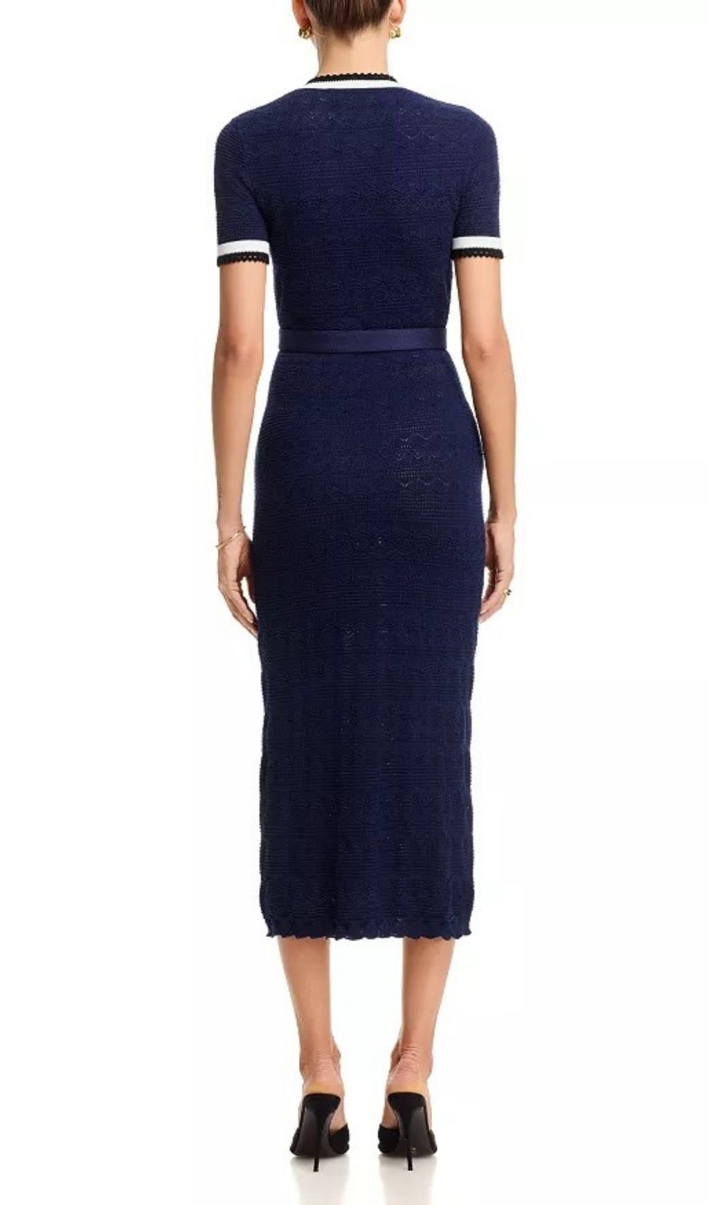 Fashionslee Women Navy Pointelle Knit Midi Dress