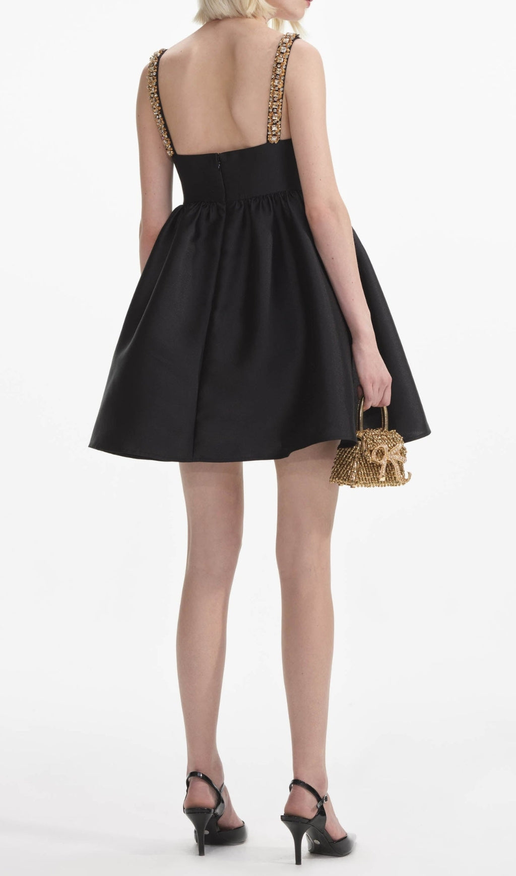 Fashionslee Women Aulii Black Taffeta Embellished Mini Dress