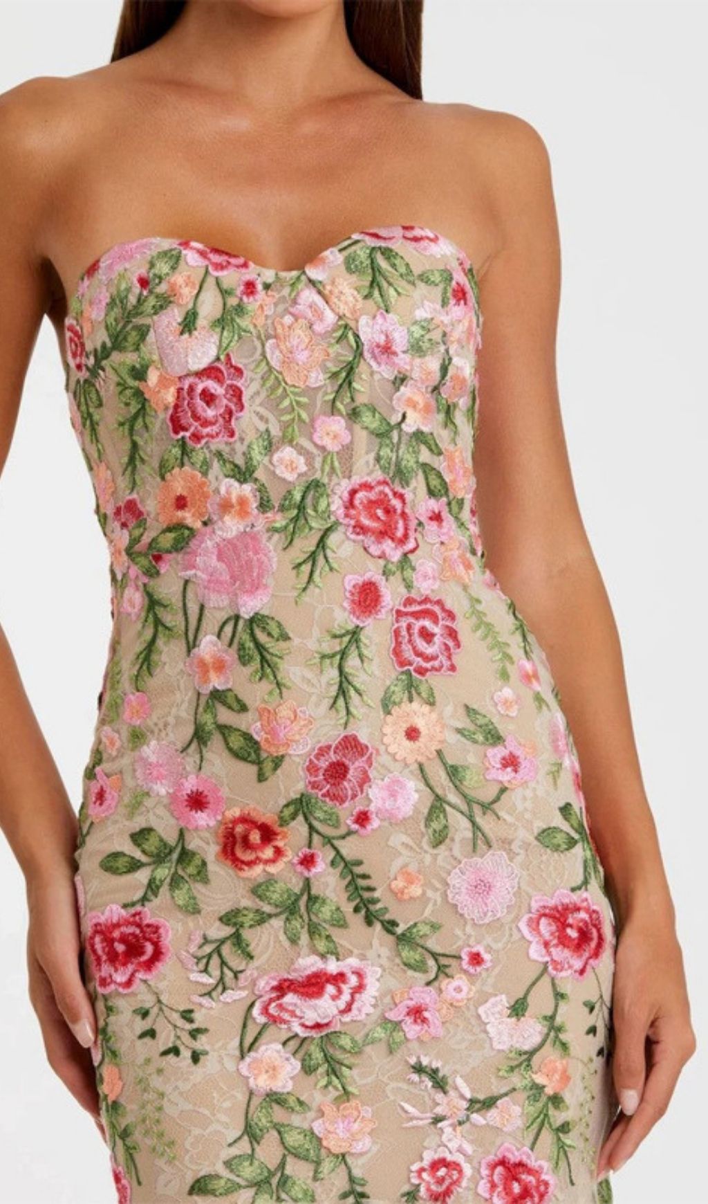 Fashionslee Women Lateefah Strapless Flower Embroidery Maxi Dress