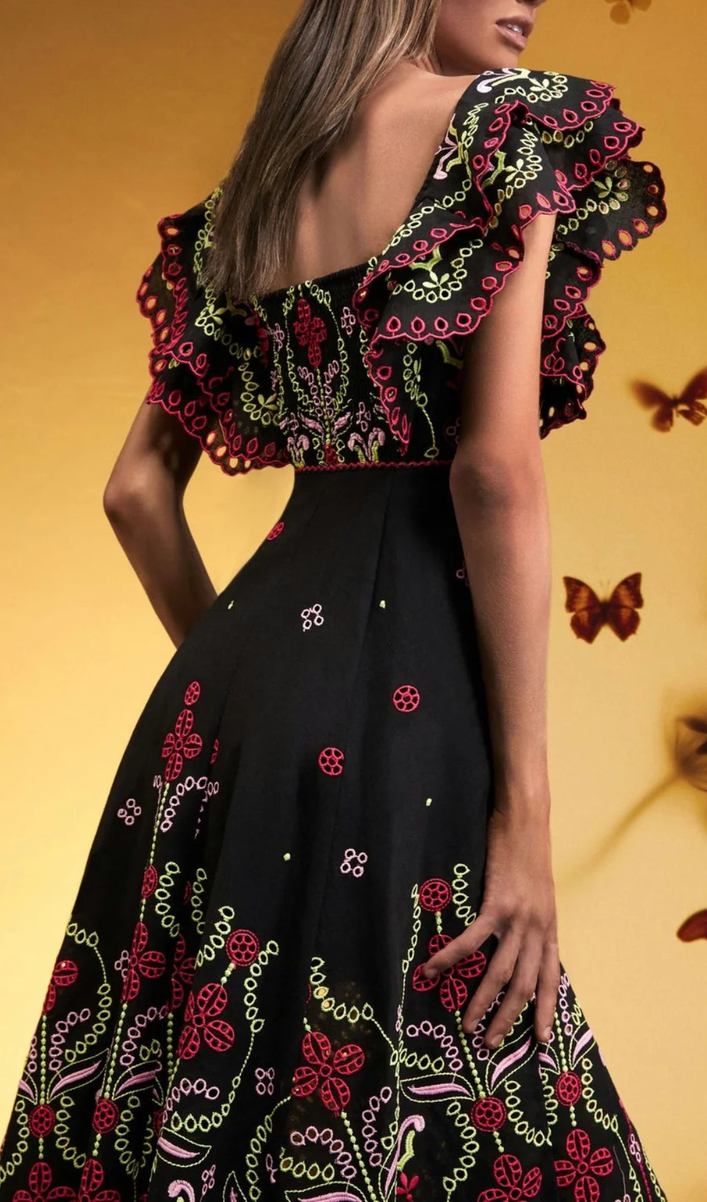 Fashionslee Women Bonnie Embroidery Ruffle Midi Dress