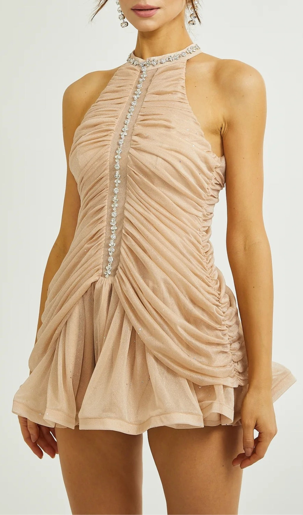 e3bbbd125fee822d15b31617b92d1efe.jpeg Fashionslee Women Amenae Embellished Ruched Mini Dress