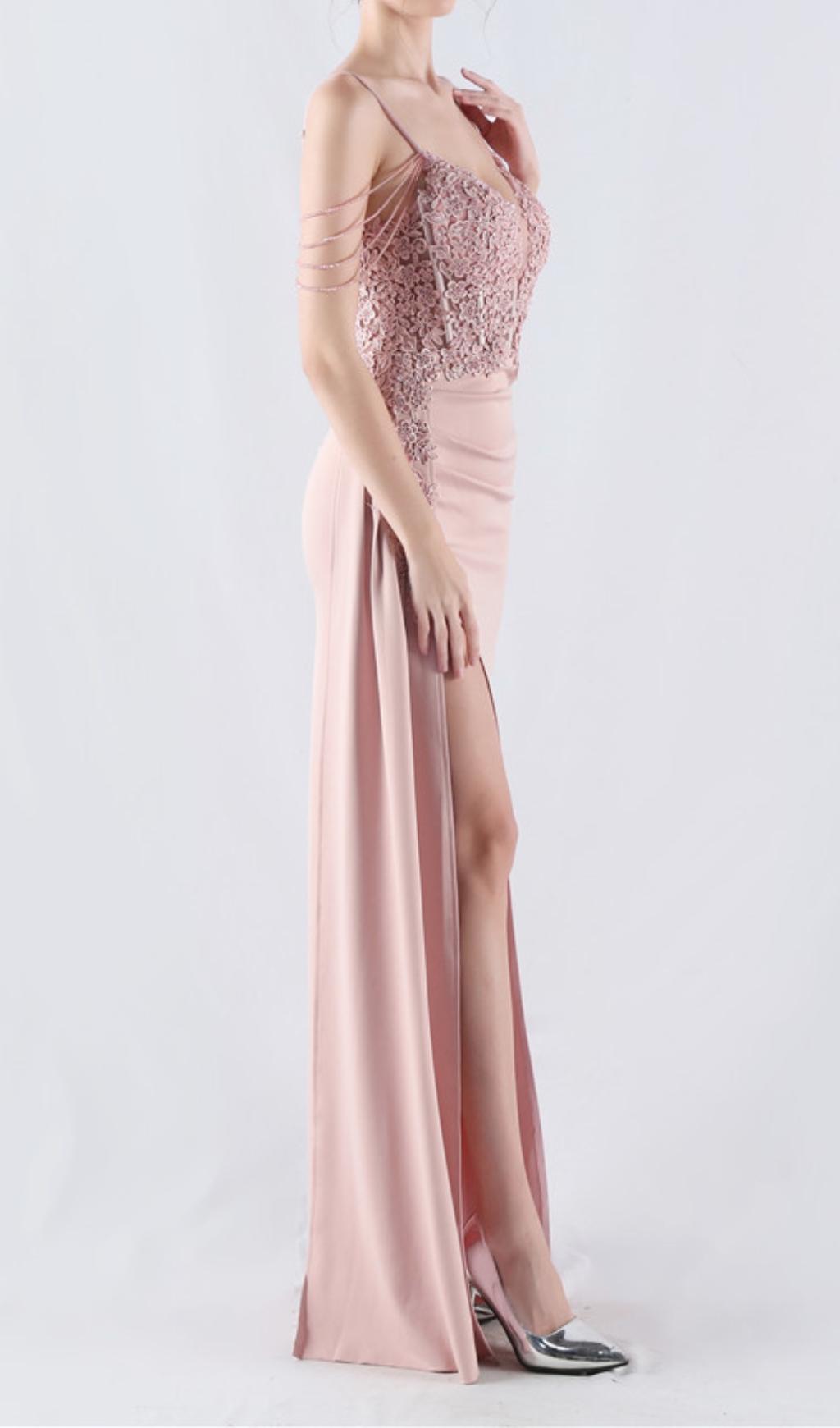 Fashionslee Women Chofa Pink Flower Bead Corset Maxi Dress