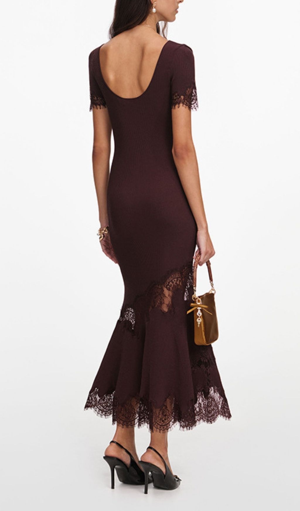 Fashionslee Women Latonya Brown U-Neck Lace Midi Dress