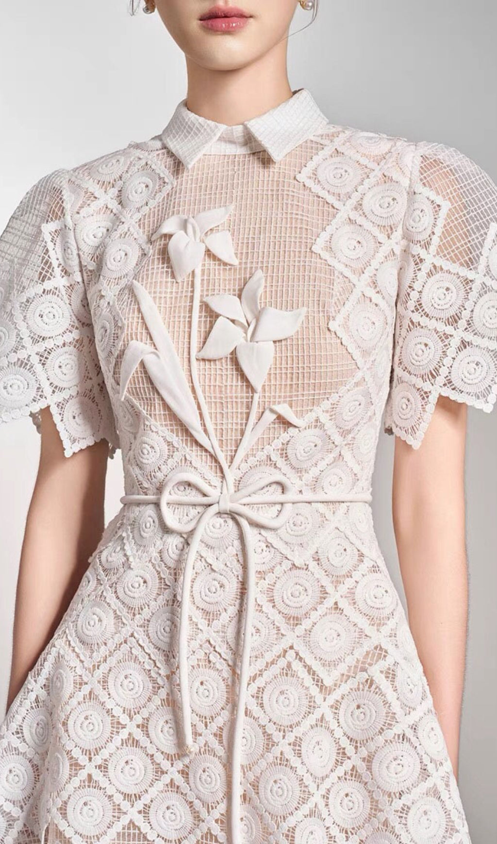 Fashionslee Women Arpina White Embroidery Midi Dress