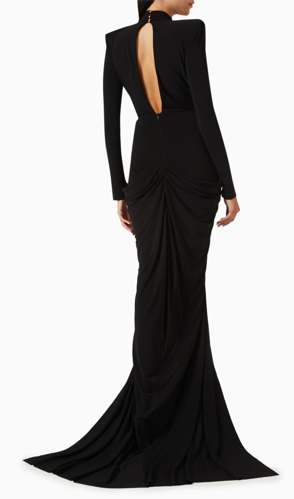 Fashionslee Women Ceana Black Deep-V Neck Long Sleeve Maxi Dress