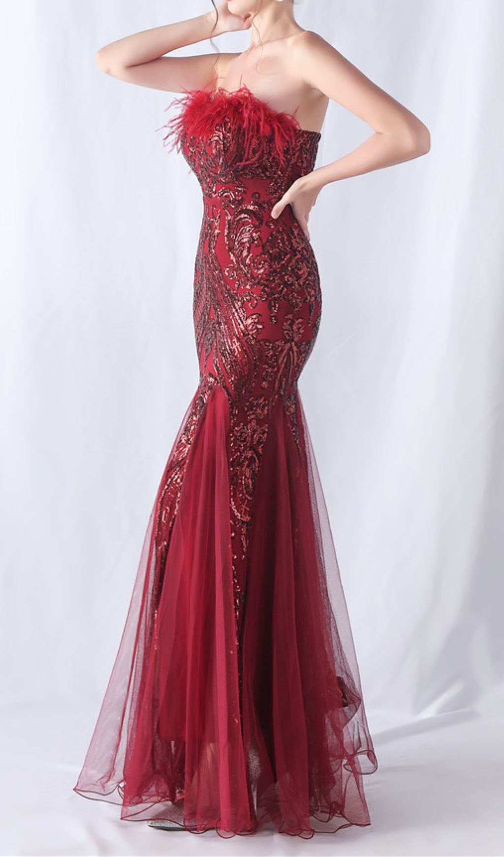 e5eb0d5250a5b265b9317c79301a8ca1.jpg Fashionslee Women Choire Red Sequin Feather Maxi Dress