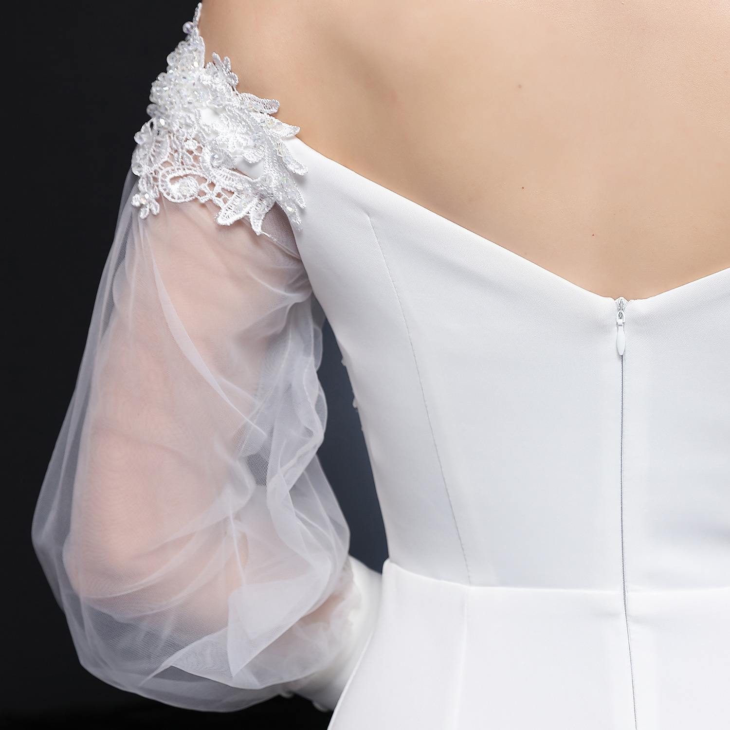 Fashionslee Women Chryse White Flower Embroidery Maxi Wedding Dress