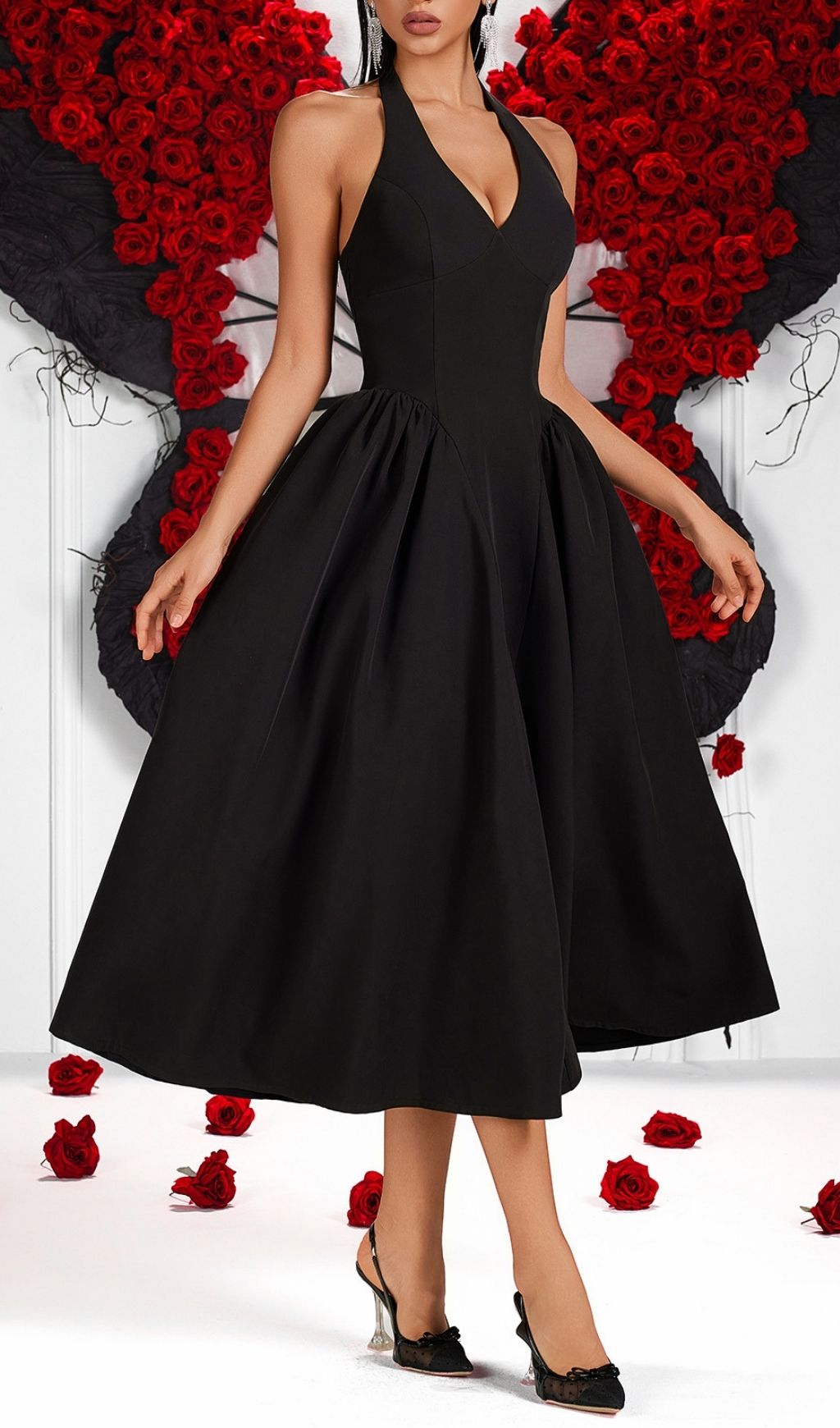 e6709d60aa74c8b39adf0a09c8de5f51.jpg Fashionslee Women Lameez Black Halter Midi Dress