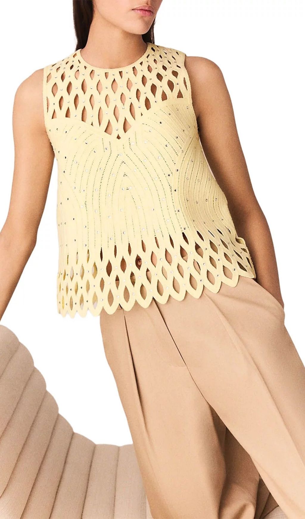 Fashionslee Women Crocheted Rhinestone Top