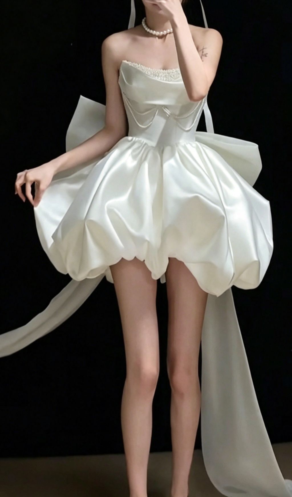 Fashionslee Women Kukana White Embellished Bow Mini Dress