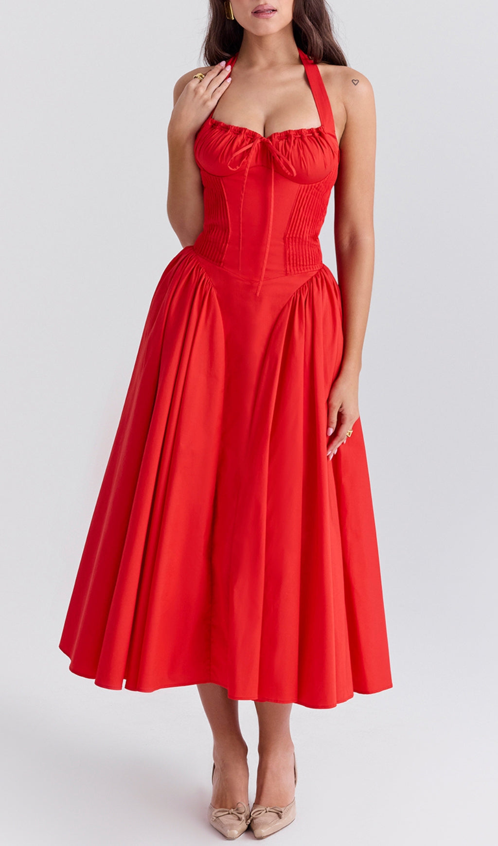 e882fb89af628a7a6547d80843f5c69c.jpeg Fashionslee Women Ashleen Red Halter Midi Dress