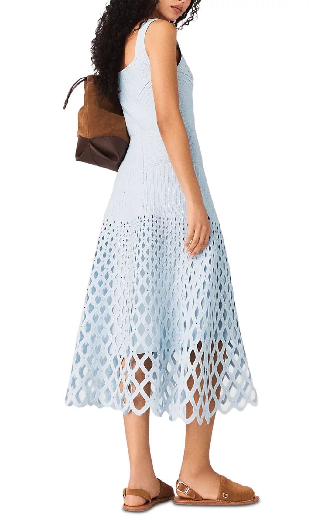 Fashionslee Women Crochet Rhinestone Midi Dress