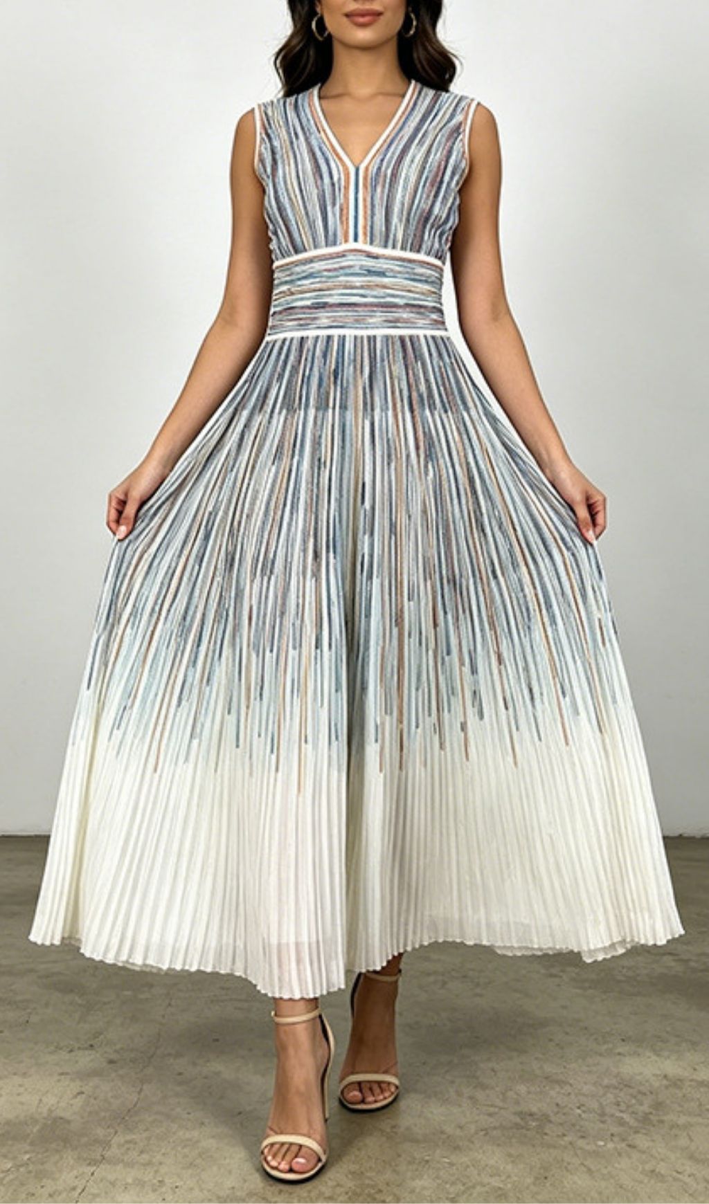 Fashionslee Women Lauralei Sleeveless V-Neck Stripe Maxi Dress
