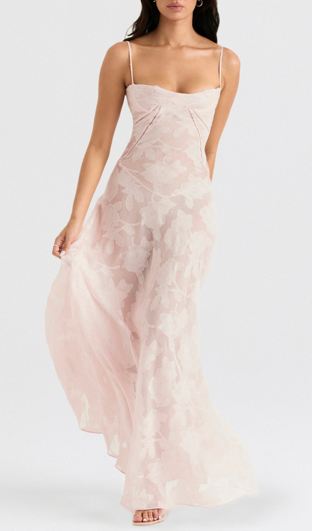 Fashionslee Women Billie Pink Floral Lace Back Maxi Dress