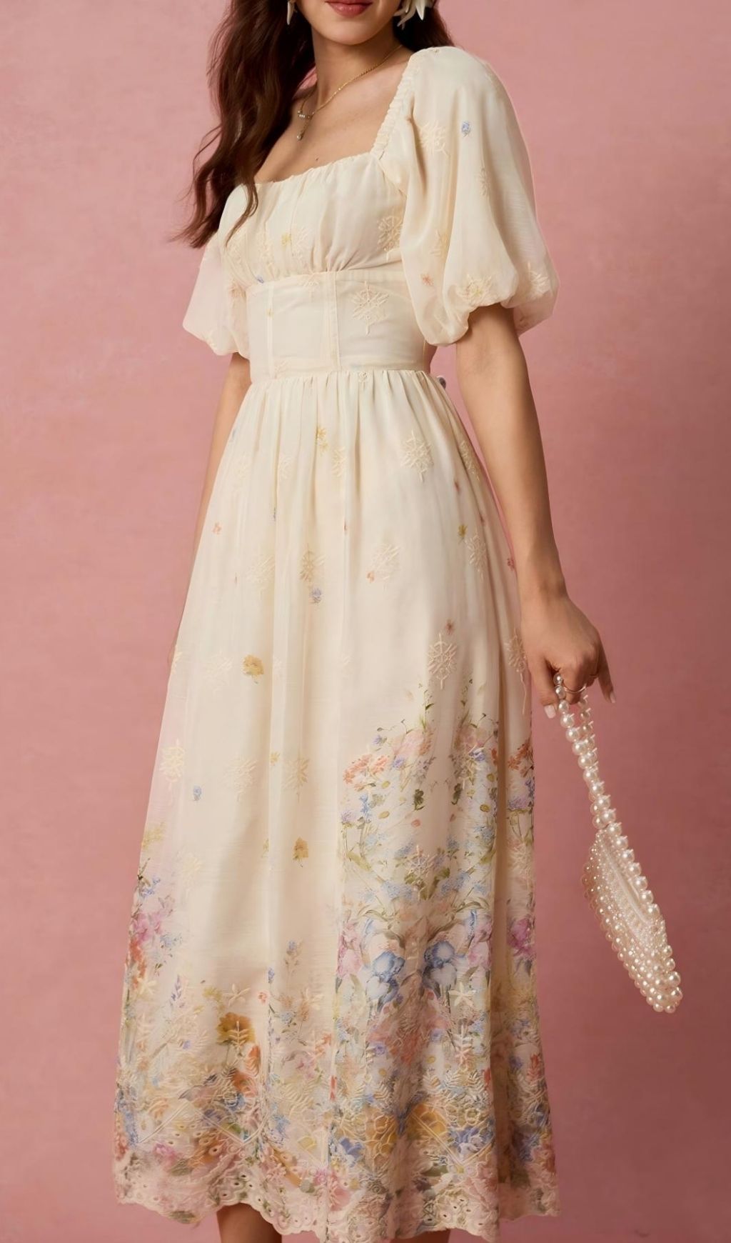 Fashionslee Women Lamia Puff Sleeve Printed Midi Dress