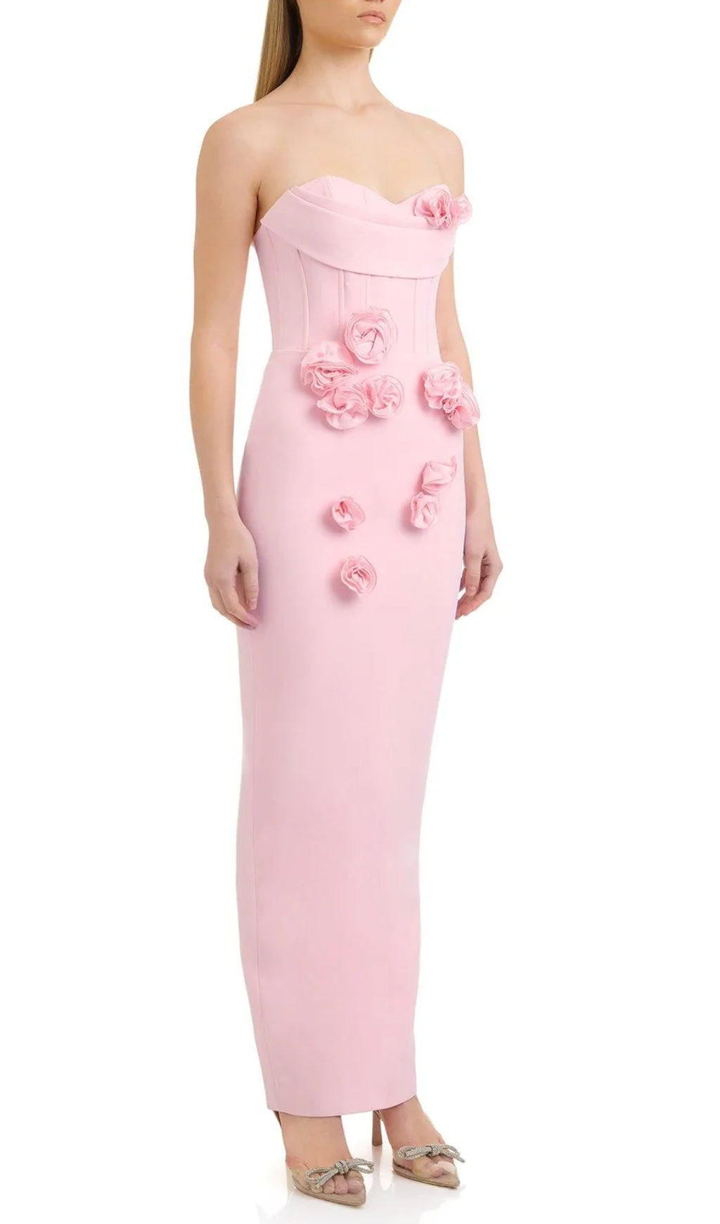 Fashionslee Women Aihe Pink Strapless Flower Bandage Dress